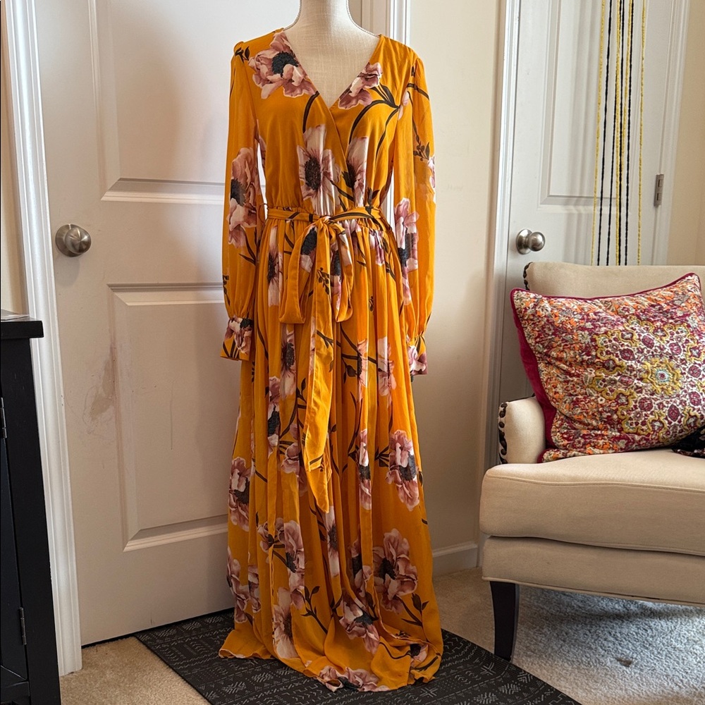 Fashion Nova Mustard Floral Maxi Dress